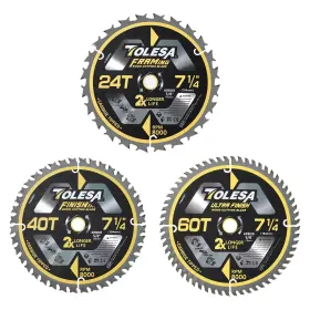 Tolesa 630808000805 7 1/4 Circular Saw Blade 24/40/60 Teeth With 5/8 Inch Arbor Atb Carbide W