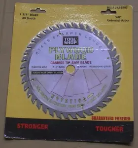 Tool Shop 242-8583 7 1/4 Inch 40t Carbide Tip Plywood Circular Saw Blade