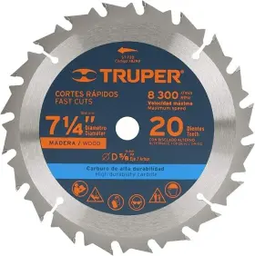 18299 Truper 501206678749 20 Dientes 7-1/4 Inch Teeth Circular Saw Blade