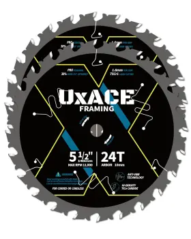 0524f-2 Uxace 5-1/2-inch 24-tooth Circular Saw Blade With 10 Mm Arbor Framing Wood Cutting