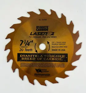 26488 Vermont American Circular Dyanite Carbide Saw Blade 7-1/4 Inch 20 Teeth Laserx2 Crosscuts Rips Miters