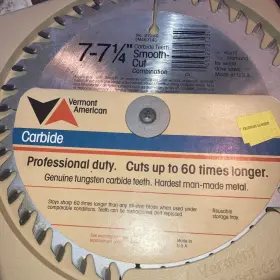 M6714 Vermont American 27250 Saw Blade Carbide 7-7 1/4 Inch Smooth Cut Made In Usa