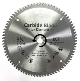 Vortex Diamond 810053730690 Vab 81/4 Inch 80 Teeth Tct Nonferrous Metal Circular Saw Blade With Dm5/8 Arbor