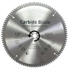 Vortex Diamond Inc. 445041166170 10 Inch 100 Teeth Aluminum Non-ferrous Metal Circular Saw Blade With 5/8 Arbor