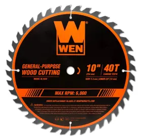 Bl1040 Wen 044459990772 10-inch 40-tooth Carbide-tipped Professional Woodworking Saw Blade
