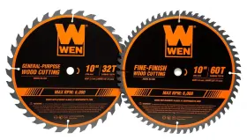 Bl1032-2 Wen 044459990796 10-inch 32-tooth And 60-tooth Carbide-tipped Professional Woodwork Inch
