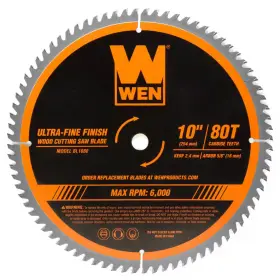 Wen 313029996927 10 In 80-tooth Carbide-tipped Ultra-fine Woodworking Saw Blade Miter Table Saws