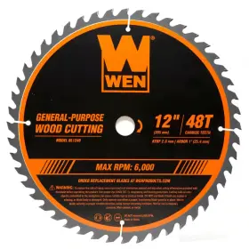 Wen 313049711708 12 Inch 48-tooth Carbide-tipped Professional Woodworking Saw Blade For Miter Saws
