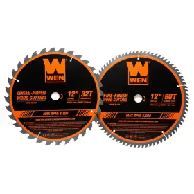 Wen 445005372326 12 Inch 32-tooth And 80-tooth Carbide-tipped Professional Woodworking Saw Blade S