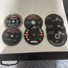 Wa6072 Worx / Hyper Tough Lot Of 7 - 3 Inch Diamond Saw Blade Masonry Cutting Wheels Metal Wood Blades