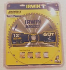 Irwin Marathon IWAS1260 12" X 60-TOOTH Carbide Miter/table Saw Blade New. Price: $25.00.
