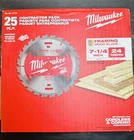 25PK- Milwaukee 48-40-1713 7-1/4" 24T Framer Circular Saw Blade Contractor Pack New. Price: $109.99.