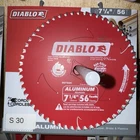 Diablo Tools 7-1/4IN X 56 Tooth Thick Aluminum Cutting Saw Blade New. Price: $19.00.