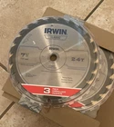Irwin Classic 3 Pack 7-1/4"/24T Circular Saw Blade Framing/ripping New. Price: $29.99.