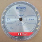 Irwin Classic 3 Pack 7-1/4"/24T Circular Saw Blade Framing/ripping-combine Ship New. Price: $8.00.