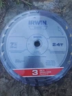 Irwin Classic 3 Pack 7-1/4"/24T Circular Saw Blade Framing/ripping New. Price: $18.00.