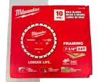 Milwaukee Circular Saw 7-1/4 Inch Framing Wood Blade, 10 Pack 48-41-0723 New. Price: $40.00.