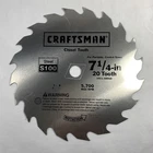 Craftsman Chisel Tooth 7-1/4 In 20T Steel Circular Saw Blade S100 Multi-purpose Open. Price: $8.99.