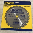 Irwin Classic Series 7-1/4 Circular Saw Blade 24T Framing/ripping #15130 New. Price: $12.80.