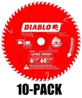 (10-PACK) Diablo D0660 Ultra Finish Circular Saw Blade 6-1/2" 60T New. Price: $226.26.