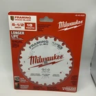 Milwaukee 48-40-0520 5-1/2" 18T Carbide Framing Circular Saw Blade Wood Cutting New. Price: $14.99.