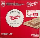 25 Pack Milwaukee 1/4 Premium Circular Saw Blades 24 Tooth 48-40-1720 New. Price: $149.00.
