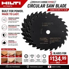 Hilti Ultimate 7-1/4" 24T Carbide Circular Saw Blade 5/8" Arbor New Pack. Price: $95.06.