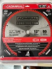 Admiral Construction 12" 80 Tooth Blade #62725 Circular Saw Carbide Tip New. Price: $16.00.