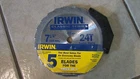 Irwin Classic Series Saw Blades 7 1/4" 24T- FRAMING/RIPPING-5 (b 26) New. Price: $40.00.