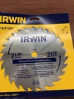 Irwin 11040, Saw Blade, Chisel Combination, 5/8" Arbor, 26 Tooth, 7-1/4" New. Price: $22.75.
