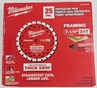 Milwaukee 48-40-2740 7-1/4" 24T Thick Kerf Framing Circular Saw Blade 25PK New. Price: $205.00.