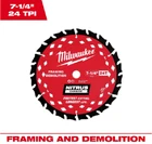 Milwaukee 48-40-0750 7-1/4 24T Nitrus Carbide Framing Demo Saw Blade New. Price: $22.99.
