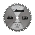 7-1/4-INCH 24-TOOTH Carbide Tipped, 5/8-INCH Arbor Framing Saw Blade New. Price: $8.14.