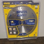 Irwin 14082 Circular Saw Blade 12" 1" Arbor 72T Carbide Teeth Trim Finish New. Price: $31.99.