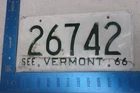 Vermont License Plate Tag Vt 1966 26742 Used. Price: $11.40.