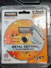 New Ridgid 4.5" Metal Dry Cutting Diamond Blade V-tech HD-MTL45. Price: $15.00.