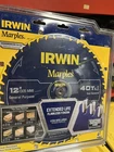 Irwin Marples 12 General Purpose Carbide 40 Teeth Saw Blade 1807382 New. Price: $45.00.