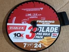 Diablo D0724R3 Circular Saw Framing Blade Pro Pack New. Price: $19.99.