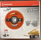 Crescent 7-1/4" X 40T Wood Finecut Finish Circular Saw Blades CSBFN-740 New. Price: $50.00.