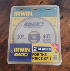 Irwin Marathon (2) 10" 40T General Purpose Blades For Table & Miter Saws New. Price: $39.99.