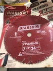 Diablo D0724VPX 7-1/4" Atb Carbide Blade W/diamond Knockout Arbor 2PK New. Price: $7.50.