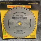 Irwin 8" 40 Tooth Carbide Saw Blade Table #15750- New, Made Usa!!!!. Price: $9.99.