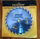 New 7-71/4" Davidson Carbide Tipped 24 Tooth Combination Circular Saw Blade. Price: $12.00.