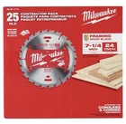 Milwaukee 48-40-1713 7-1/4" 24T Framer Circular Saw Blade Contractor Pack -25PK New. Price: $90.00.
