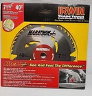 Irwin 14031 Marathon Tpi Carbide Atb Wood Circular Saw Blade 7-1/4 Dia. In. New. Price: $12.95.