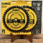 Dewalt Pack Circular Saw Blades 7.25" 40T Cross Cutting & 24T Framing New. Price: $24.99.